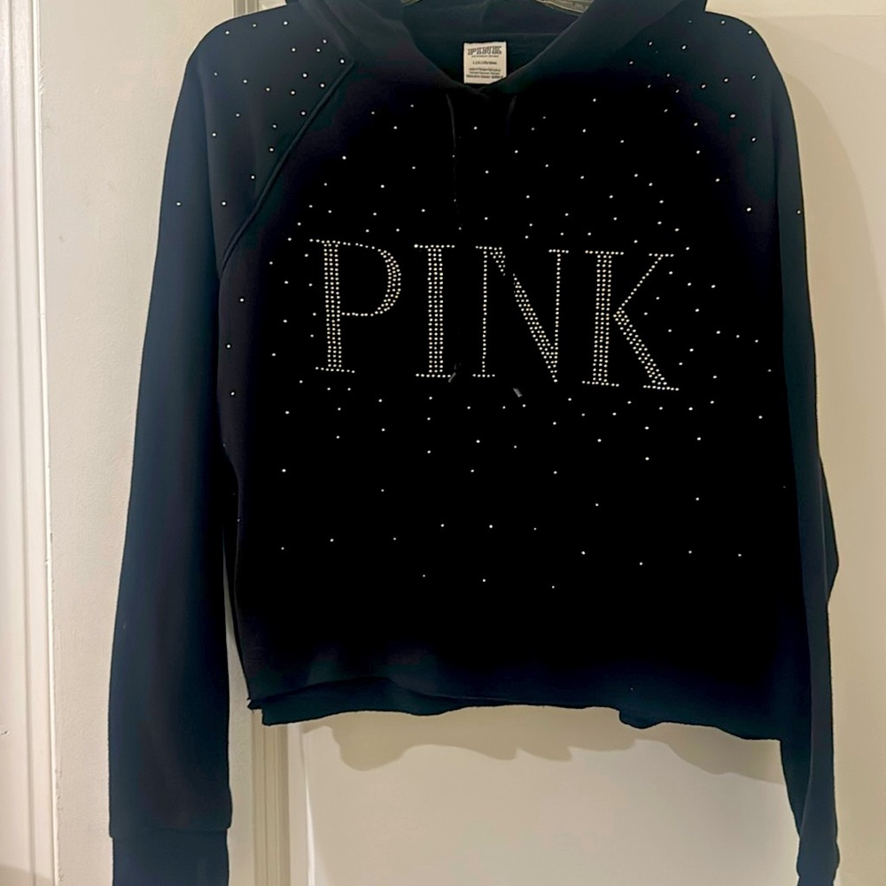 NWOT VS PINK RHINESTONE CROPPED HOODIE.